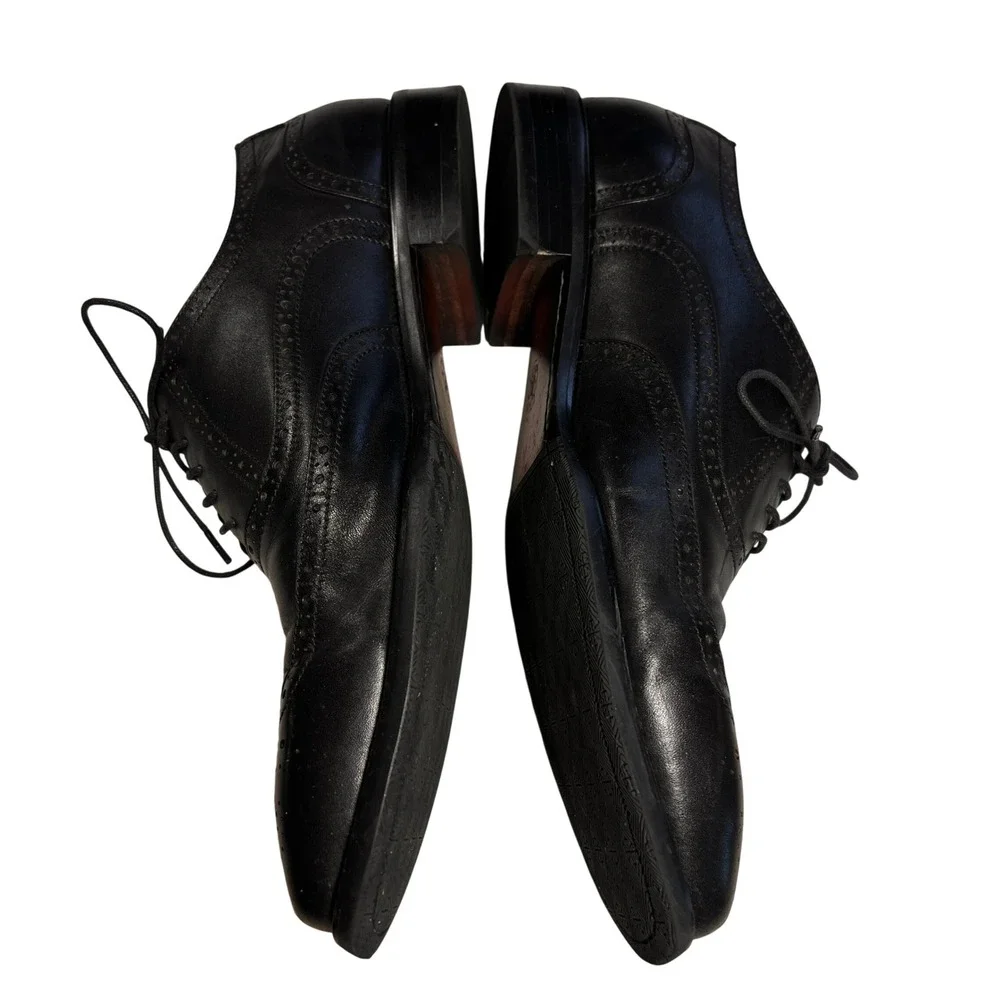 Hallow Unbind Mens Black Leather Wingtip Brogue Oxford Shoes Size US 12 Classic